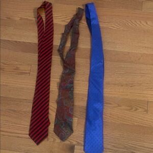 Elegant Men's Tie Collection - Striped Red, Paisley Brown, and Patterned Blue
